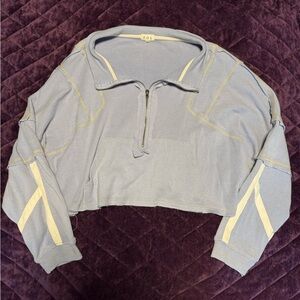 POL Light Blue and Cream cropped Knit Top